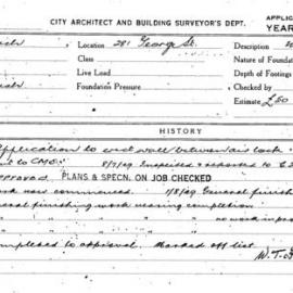 Building Inspectors Card: 281 George Street. Application to erect wall between air lock and 