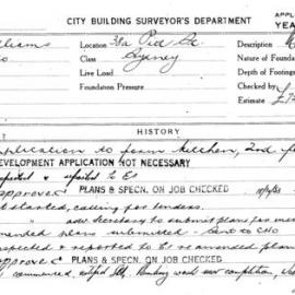 Building Inspectors Card: 38a Pitt St Sydney. Application to form kitchen, 2nd floor. 1 Card.