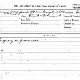 Building Inspectors Card: 2/18 William Henry Street, 444/458 Jones Street and Burlinson Street. 