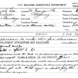 Building Inspectors Card: 310 George St Sydney. Application to make alt's for showroom & show. 1 