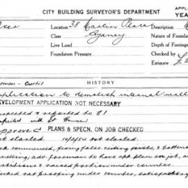 Building Inspectors Card: 38 Martin Place, Sydney. Application to demolish internal wall in shop. 1 