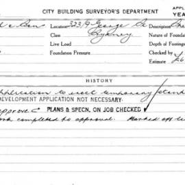 Building Inspectors Card - Temporary Stand for royal visit, 323/329 George Street Sydney, 1954