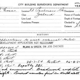 Building Inspectors Card: 82 Portman St Zetland. Application to erect external toilet. 1 Card.