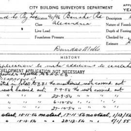 Building Inspectors Card: 90/96 Bourke Rd Alexandria. Application to make additions to caretaker's 