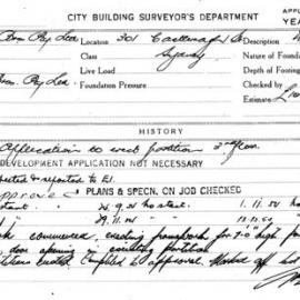 Building Inspectors Card: 301 Castlereagh Street, Sydney. Application to erect partitions, 3rd 