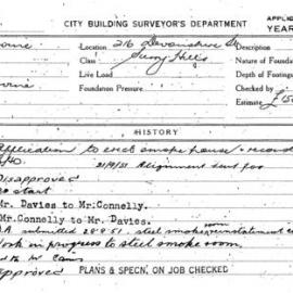 Building Inspectors Card: 216 Devonshire St Surry Hills. Application to erect smoke house & 