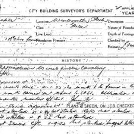Building Inspectors Card: Wentworth Park Glebe. Application to erect public lavatory. 1 card.