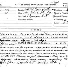 Building Inspectors Card: 518/528 George Street and 2/16 Park Street, Sydney. (Murdochs). 