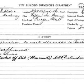 Building Inspectors Card: 27/29 Alfred St Cnr Loftus St Sydney. Paragon Hotel. 1 Card.