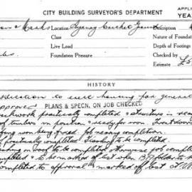 Building Inspectors Card: Sydney Cricket Ground. Application to erect housing for generator. 1 Card.