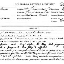 Building Inspectors Card: 79-81 Bayswater Rd cnr Kings Cross Rd. Waratah Hotel. Application to 