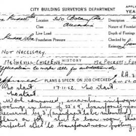 Building Inspectors Card: 340 Botany Rd Alexandria. Application to make alts for substation etc. 2 