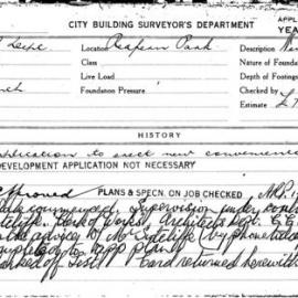 Building Inspectors Card - Redfern Park. Application to erect new convenience, 1953