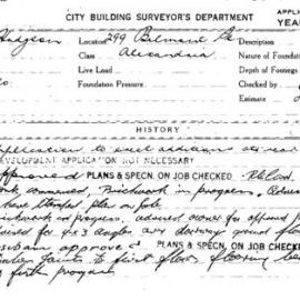 Building Inspectors Card: 299 Belmont St Alexandria. Application to erect additions at rear.2 cards.