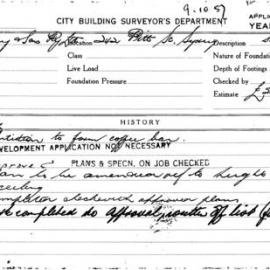 Building Inspectors Card: 242 Pitt Street, Sydney. Partition to form coffee bar. 1 card.