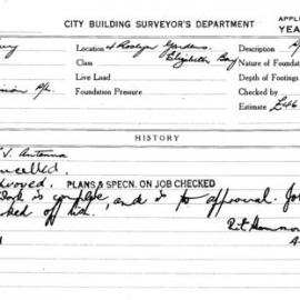 Building Inspectors Card: 4 Roslyn Gardens, Elizabeth Bay. 1 card.