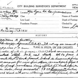 Building Inspectors Card - Additions to factory, 28-32 Lyons Road Camperdown, 1957-1958