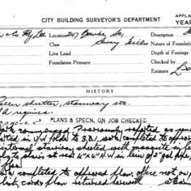 Building Inspectors Card: 547 Bourke St Surry Hills. Roller shutter stairway etc. 1 card.