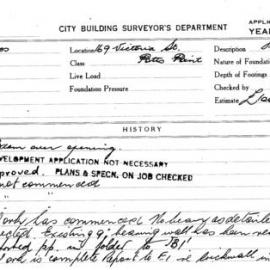 Building Inspectors Card: 169 Victoria St Potts Point. Beam over opening. 1 card.
