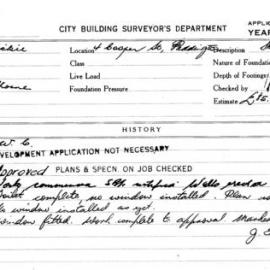 Building Inspectors Card: 4 Cooper St Paddington. W.C. 1 card.