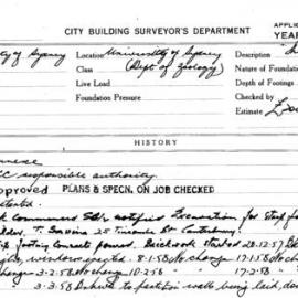 Building Inspectors Card: University of Sydney. (Dept of Zoology) Annexe. 1 card.