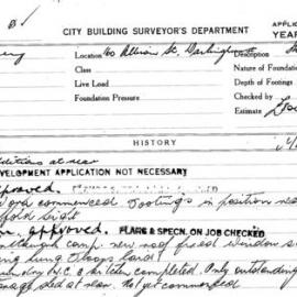 Building Inspectors Card: 160 Albion St Darlinghurst. Additions at rear. 1 card.