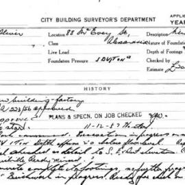 Building Inspectors Card: 88 McEvoy St Alexandria. New building-factory. 1 card.