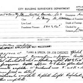 Building Inspectors Card: 923/935 Bourke St & McEvoy St, Waterloo.Carpenters workshop. 1 Card.