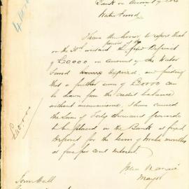 Report on putting £40,000 on fixed deposit with bank, 1884