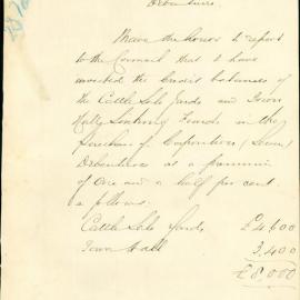 Report on the investment of the balances of the Cattle Sale Yards Fund, 1886