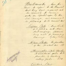 Report recommending works by day labor at Kippax Lake, Moore Park, 1888