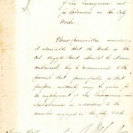Report recommending the employment of further staff for Argyle Cut, 1849