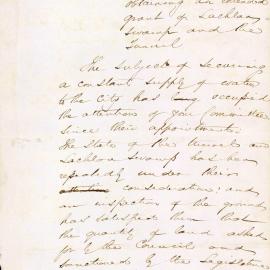 Report recommending obtaining grant at Lachlan Swamp to secure water supply, 1849
