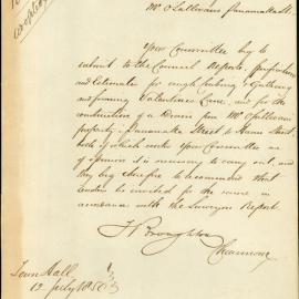 Report recommending curbing, guttering and forming of Valentines Lane, 1850