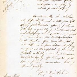 Report on a letter from Captain of 'Waterloo' about supplying water piping, 1848-1850