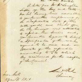 Report on repairs to cattle yards and Clerk's office at Hay, Corn and Cattle markets, 1850-1851