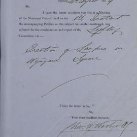 Petition - Request for gas lamps in the south eastern portion of Wynyard Square, Sydney, 1859