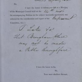 Petition - Request that Brougham Place not be made a public thoroughfare, Sydney, 1862 