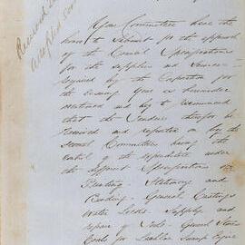 Report submitting specifications for the Supplies and Services for ensuing year, 1859