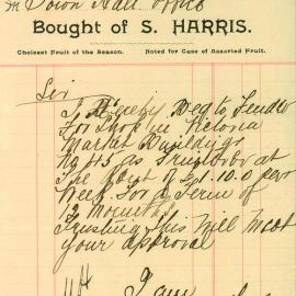Tender received by Simon Harris from Town Hall Fruit Market of 487 George St Sydney to lease Shop 