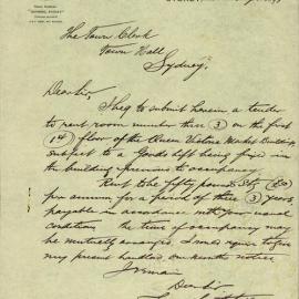 Tender received by W.J. Gunning, Agent for Manufacturers at 75 York St Sydney to lease Room 3 on 