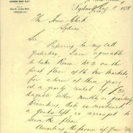Tender received by Humphrey,E.S. of  Jepson Bros. & Co. at 75 York St Sydney to lease Room No. 2 on 
