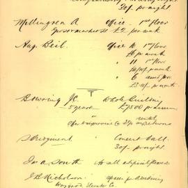 File note listing shops with tenders - Pater & Penprace for office on second floor ;  W.A. Hogg for 