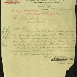 Letter to Mr. H J Daniels Esq. Town Clerk from Phippard Bros., contractors for the building of the 