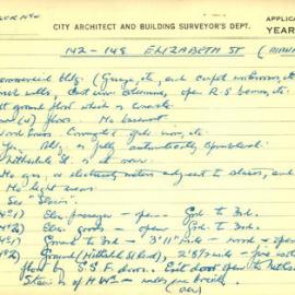 Building Survey Card - Mark Foy's garage, 142-148 Elizabeth Street Sydney, 1948
