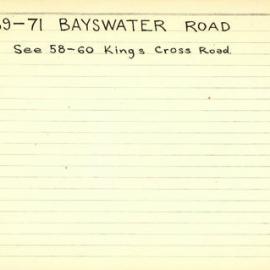 Building Survey Card. 69-71 Bayswater Rd. see 58-60 Kings Cross Rd.