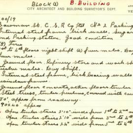 Building Survey Card. Bowman St. C.S.R Co Ltd No2 Packing Station. Plan attached.