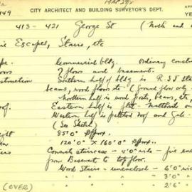 Building Survey Card - Commercial building, Nock & Kirby's, 431-421 George Street Sydney, 1939 