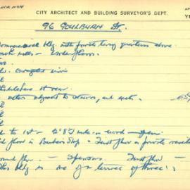 Building Survey Card. 96 Goulburn St. Commercial bldg with private living quarters above. Plan 