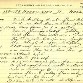 Building Survey Card. 133-135 Harrington St. Hall. Belongs to St Patricks School. Bridge to 